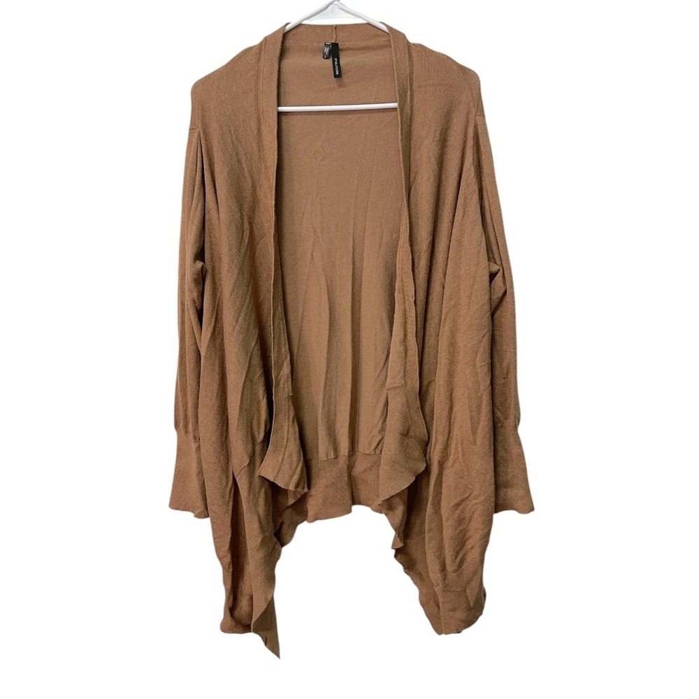 Maurices Large Brown Cardigan Open Front Draped Sharkbite Hem Sweater